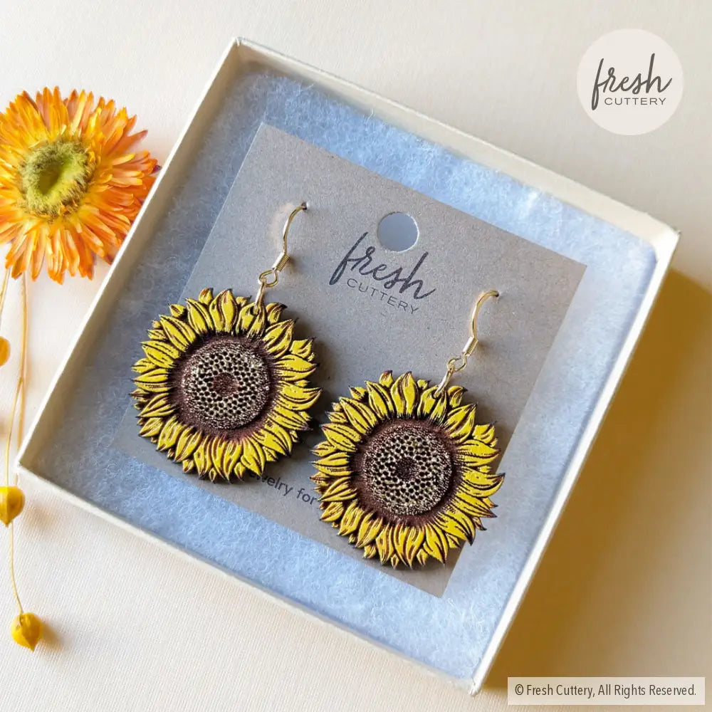 Golden Sunflower Earrings Dangle And Drop