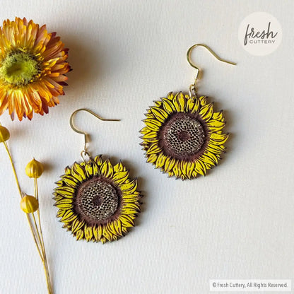 Golden Sunflower Earrings Gold Ear Wires Dangle And Drop