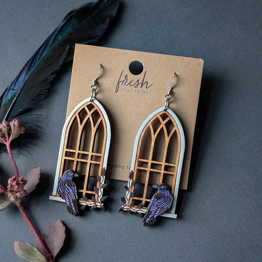 Gothic Cathedral Raven Earrings Dangle and Drop Earrings