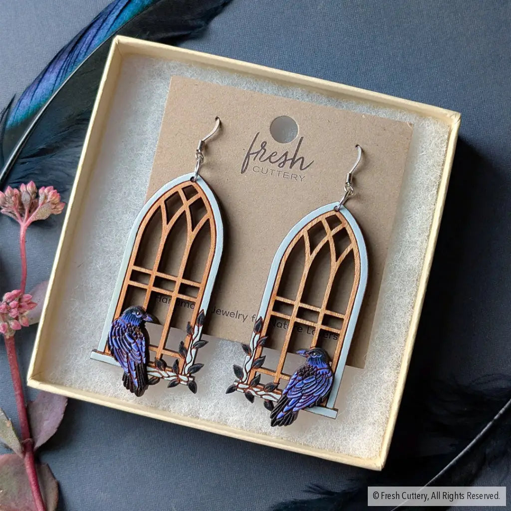 Gothic Cathedral Raven Earrings Dangle and Drop Earrings