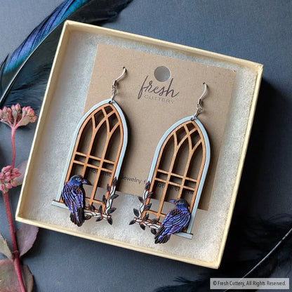 Gothic Cathedral Raven Earrings Dangle and Drop Earrings