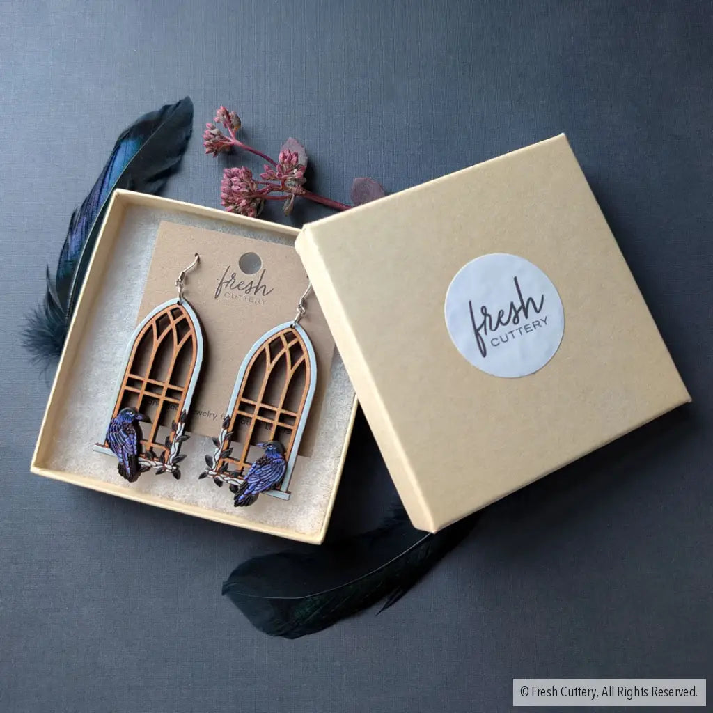 Gothic Cathedral Raven Earrings Dangle and Drop Earrings