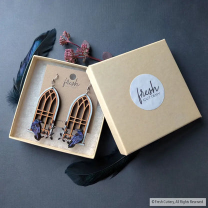Gothic Cathedral Raven Earrings Dangle and Drop Earrings