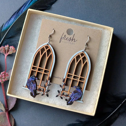 Gothic Cathedral Raven Earrings Dangle and Drop Earrings