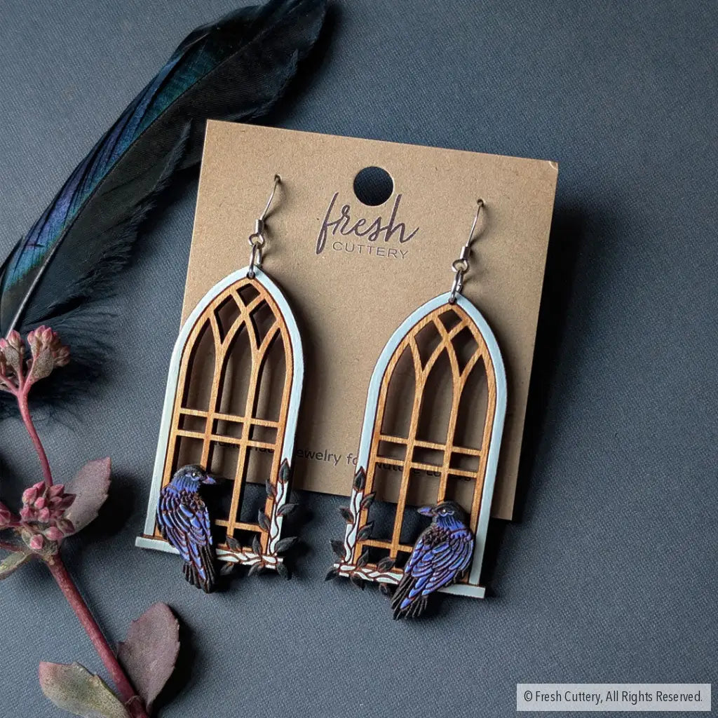 Gothic Cathedral Raven Earrings Dangle and Drop Earrings