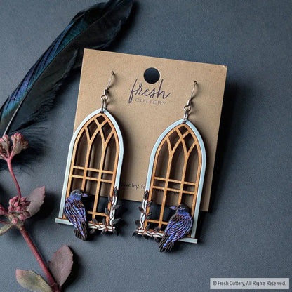 Gothic Cathedral Raven Earrings Dangle and Drop Earrings