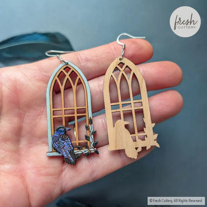 Gothic Cathedral Raven Earrings Dangle and Drop Earrings