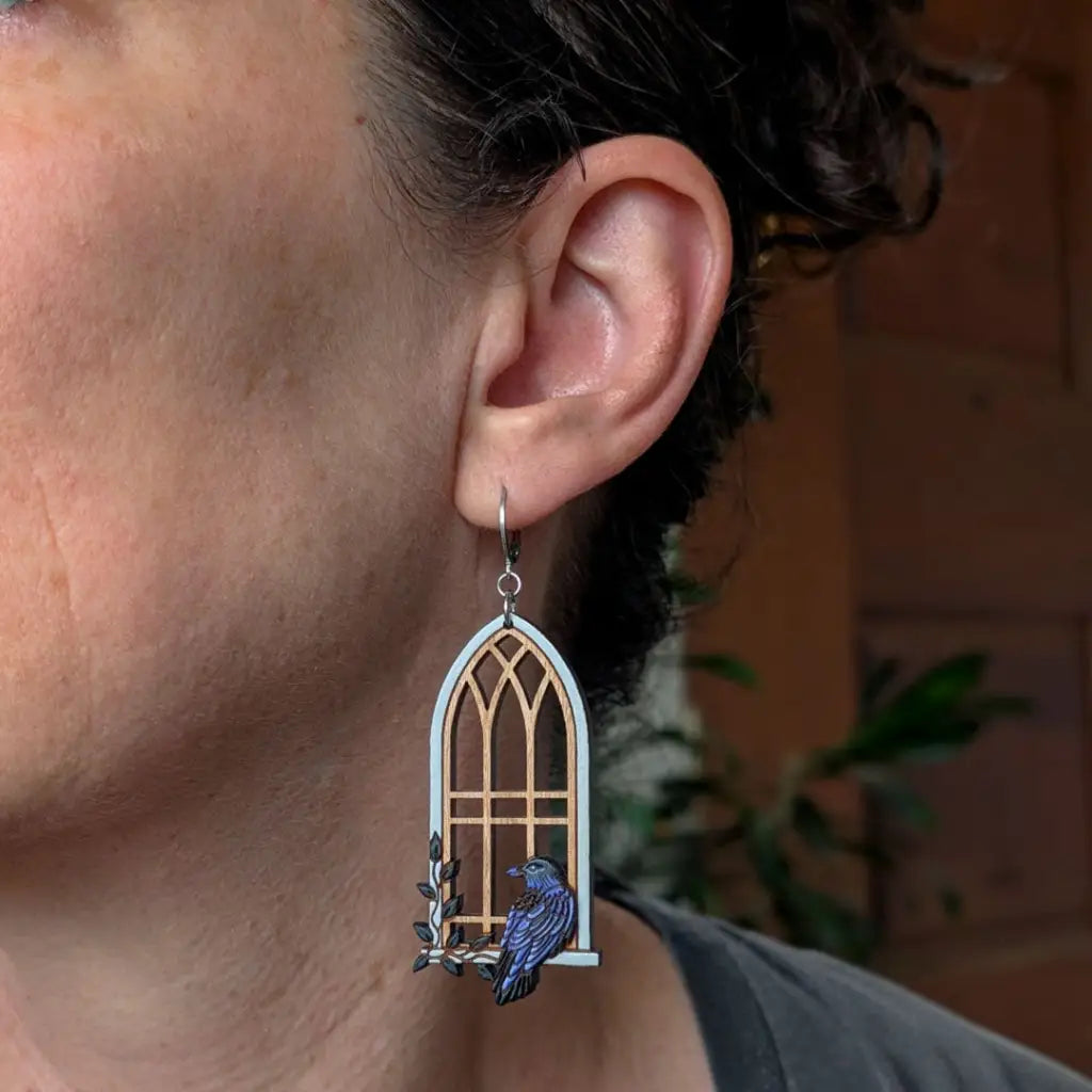 Gothic Cathedral Raven Earrings Dangle and Drop Earrings