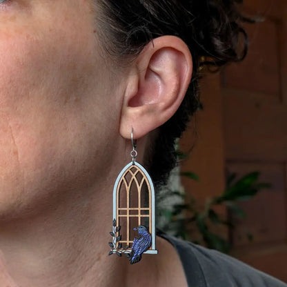 Gothic Cathedral Raven Earrings Dangle and Drop Earrings