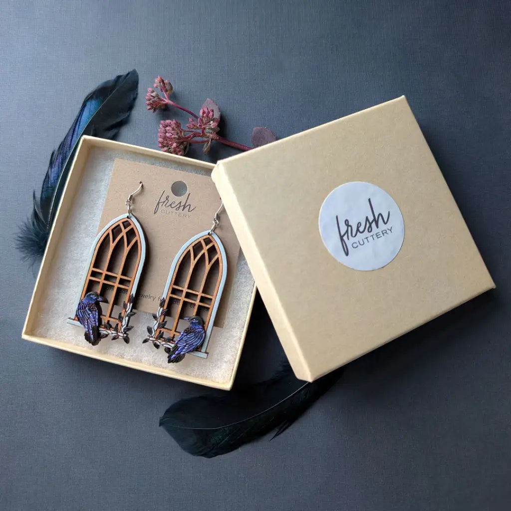 Gothic Cathedral Raven Earrings Dangle and Drop Earrings