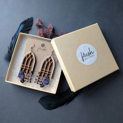 Gothic Cathedral Raven Earrings Dangle and Drop Earrings