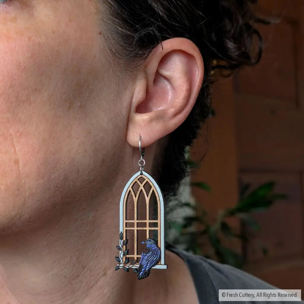 Gothic Cathedral Raven Earrings Dangle and Drop Earrings