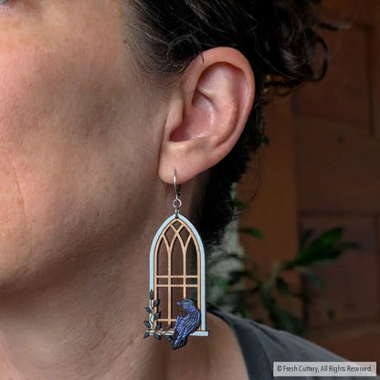 Gothic Cathedral Raven Earrings Dangle and Drop Earrings