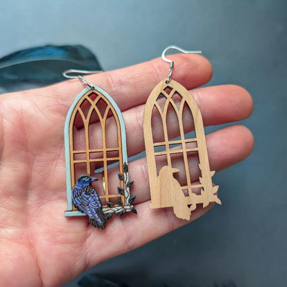 Gothic Cathedral Raven Earrings Dangle and Drop Earrings