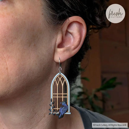 Gothic Cathedral Raven Earrings Dangle and Drop Earrings