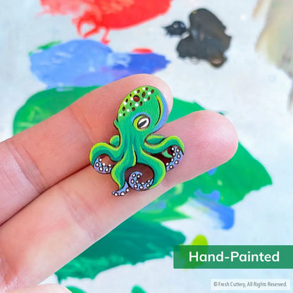 Green Octopus Earrings - Dangle and Drop Earrings