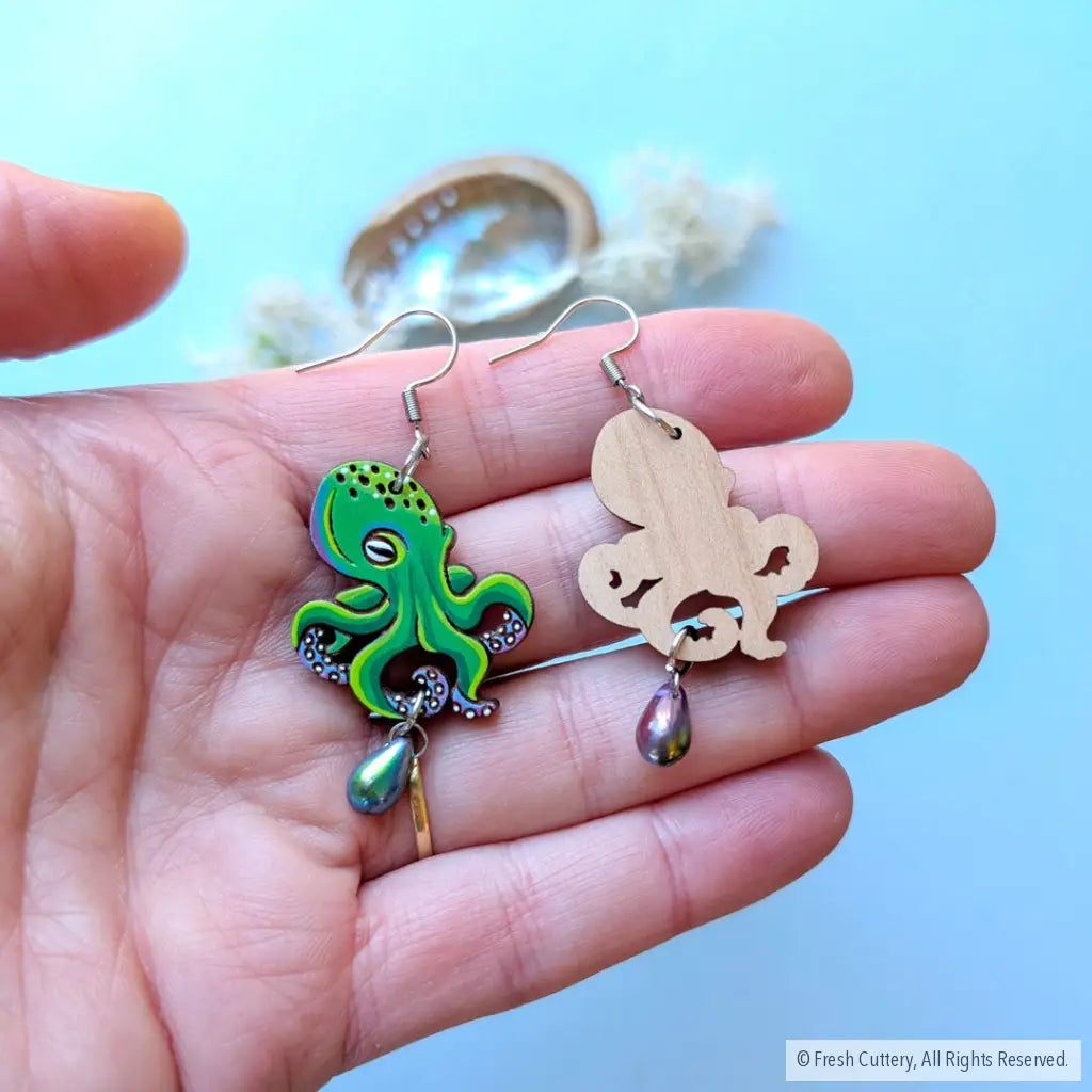 Green Octopus Earrings - Dangle and Drop Earrings