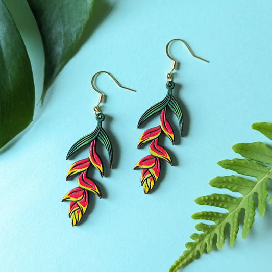 Heliconia Rostrata Earrings Gold Ear Wires Dangle And Drop