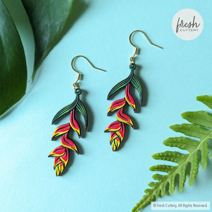 Heliconia Rostrata Earrings Gold Ear Wires Dangle And Drop