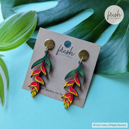 Heliconia Rostrata Earrings Gold Round Posts Dangle And Drop