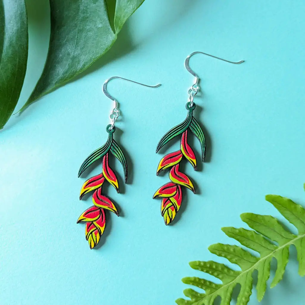 Heliconia Rostrata Earrings Sterling Silver Ear Wires Dangle And Drop