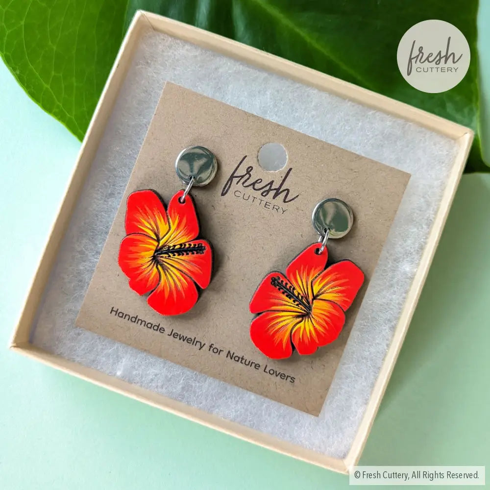 Hibiscus Earrings Dangle And Drop