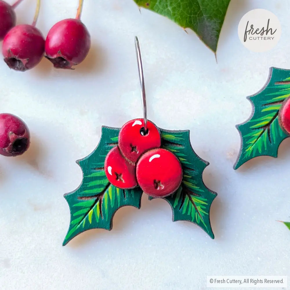 Holly Berry Earrings Dangle and Drop Earrings