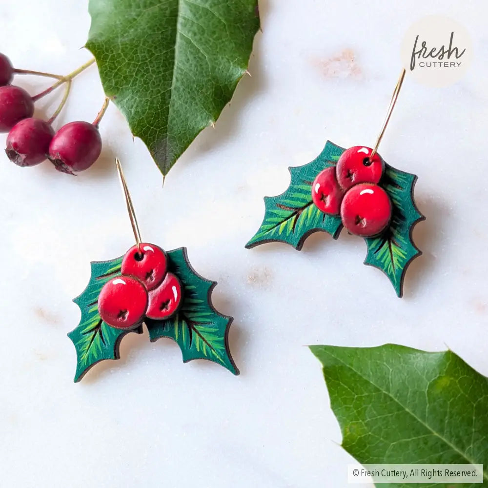 Holly Berry Earrings Dangle and Drop Earrings