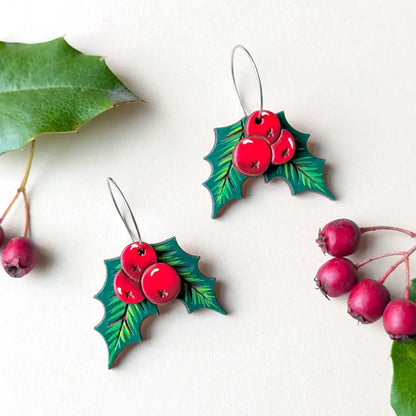 Holly Berry Earrings Dangle and Drop Earrings