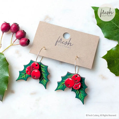 Holly Berry Earrings Dangle and Drop Earrings