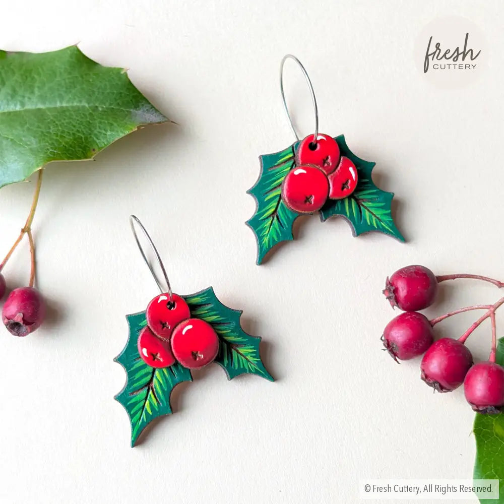 Holly Berry Earrings Dangle and Drop Earrings