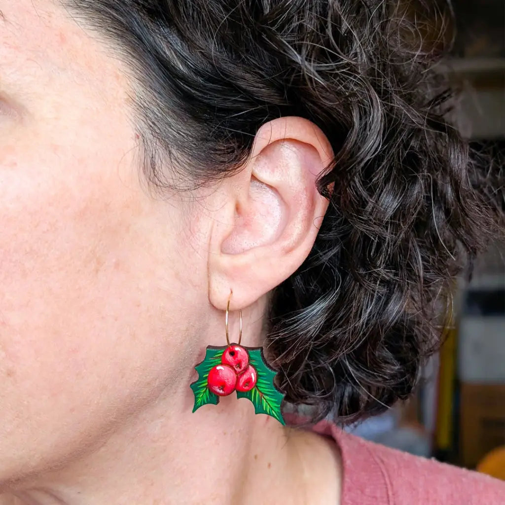 Holly Berry Earrings Dangle and Drop Earrings