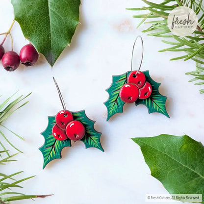 Holly Berry Earrings Dangle and Drop Earrings