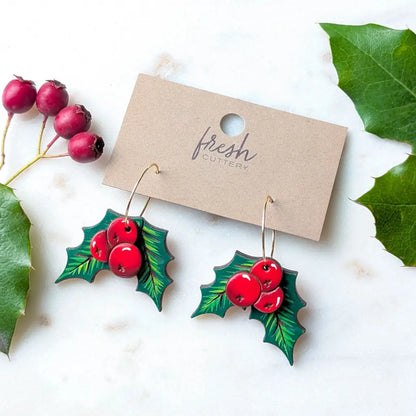 Holly Berry Earrings Dangle and Drop Earrings