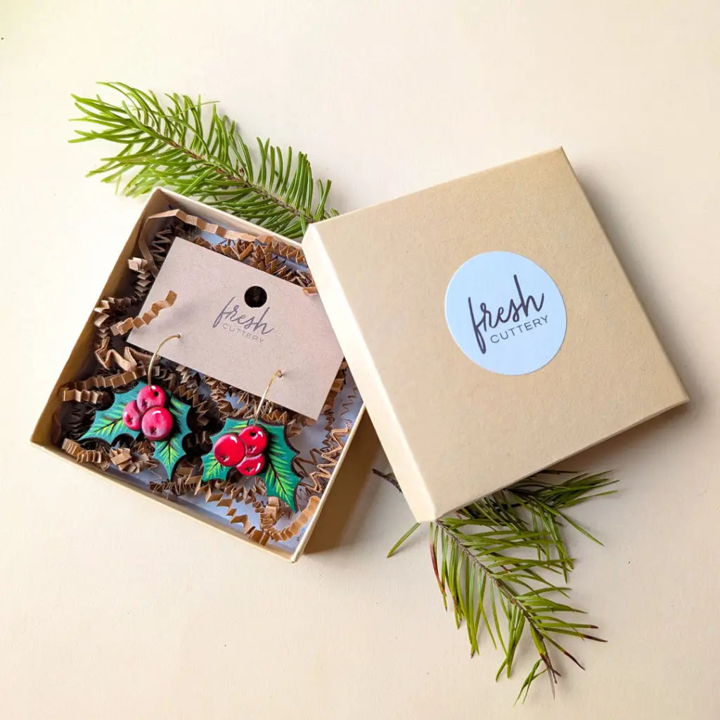 Holly Berry Earrings Dangle and Drop Earrings
