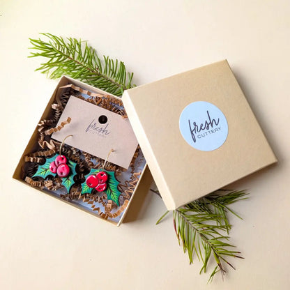 Holly Berry Earrings Dangle and Drop Earrings