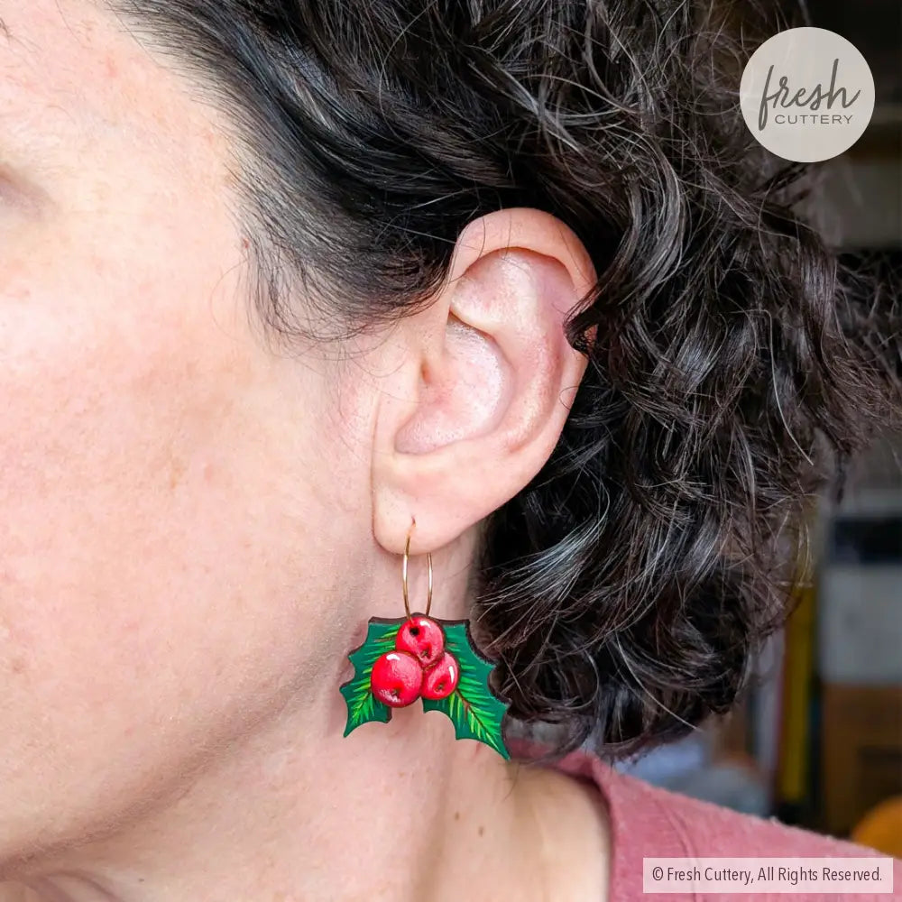 Holly Berry Earrings Dangle and Drop Earrings