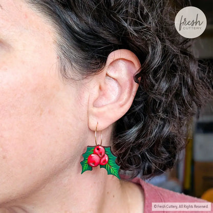 Holly Berry Earrings Dangle and Drop Earrings