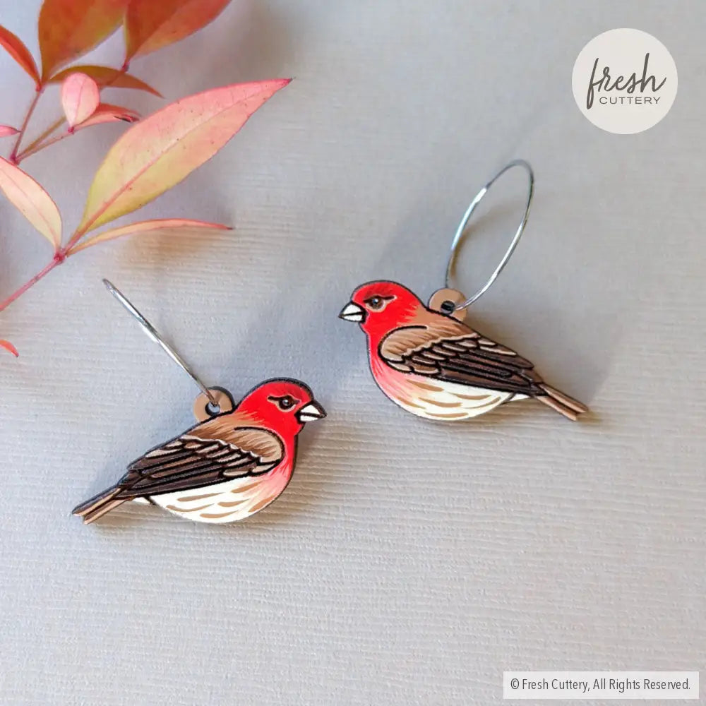 House Finch Mini Hoops Silver Dangle And Drop Earrings