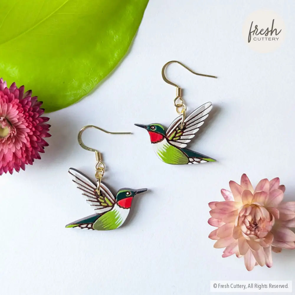 Hummingbird Earrings Gold Ear Wires Dangle And Drop