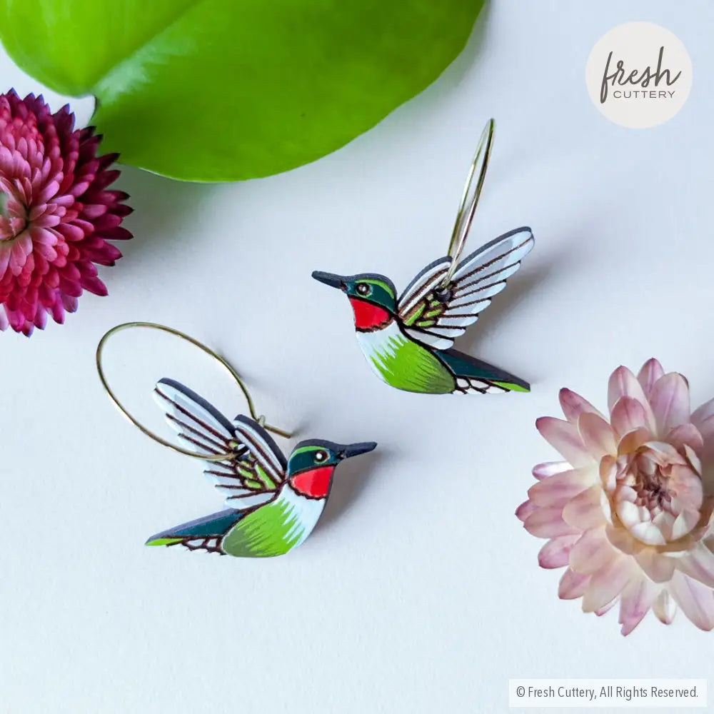 Hummingbird Earrings Gold Hoops Dangle And Drop