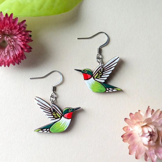 Hummingbird Earrings Silver Ear Wires Dangle and Drop Earrings
