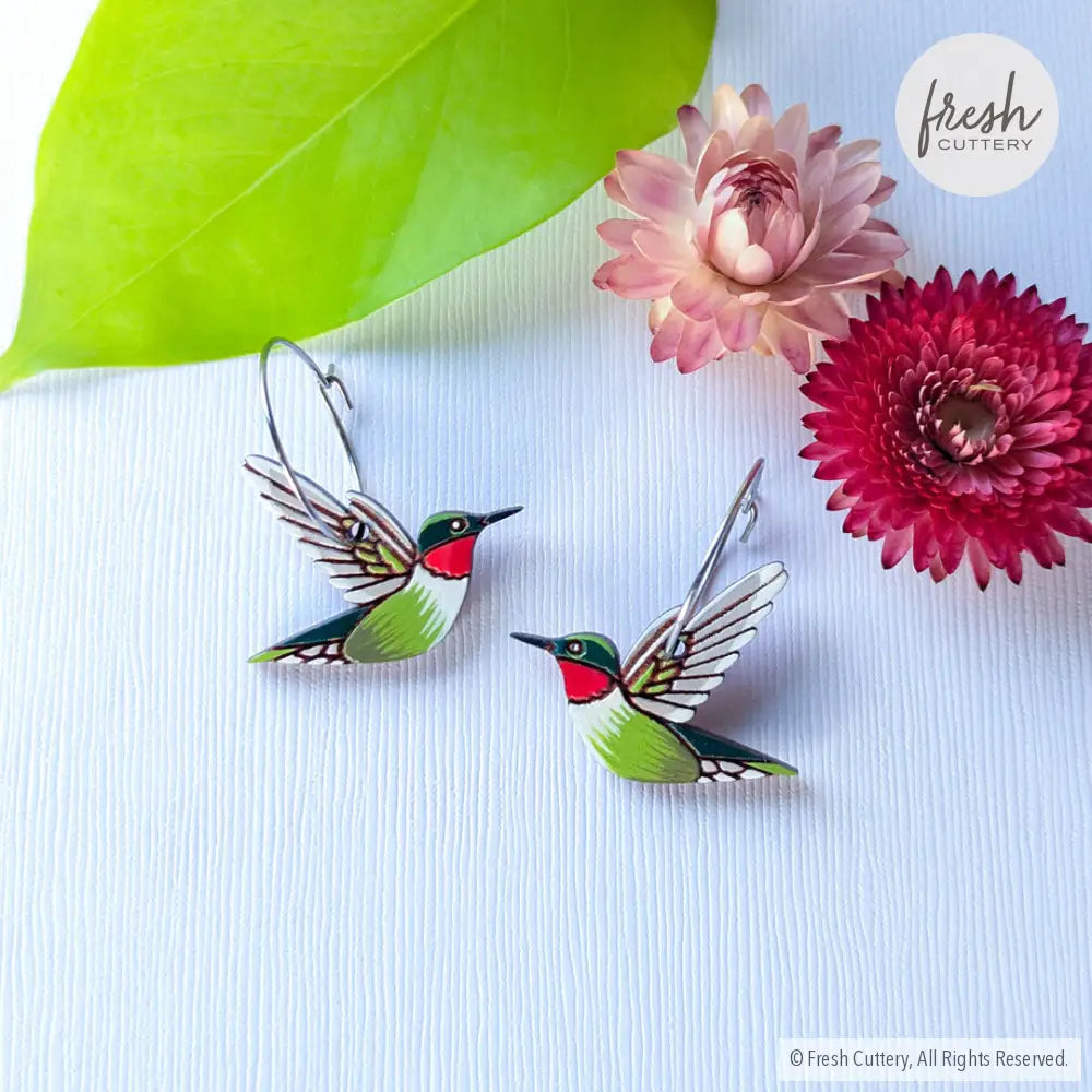 Hummingbird Earrings Silver Hoops Dangle And Drop