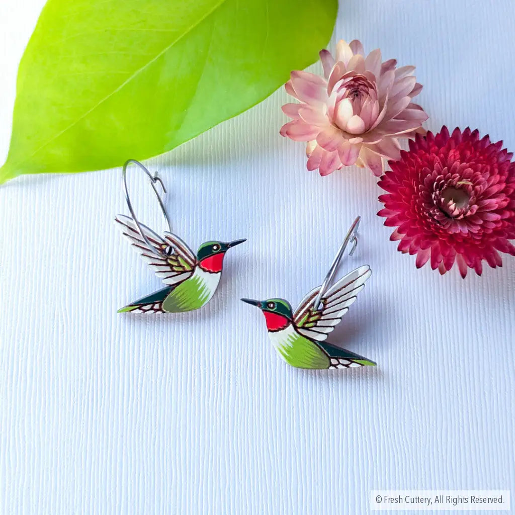 Hummingbird Earrings Silver Hoops Dangle And Drop