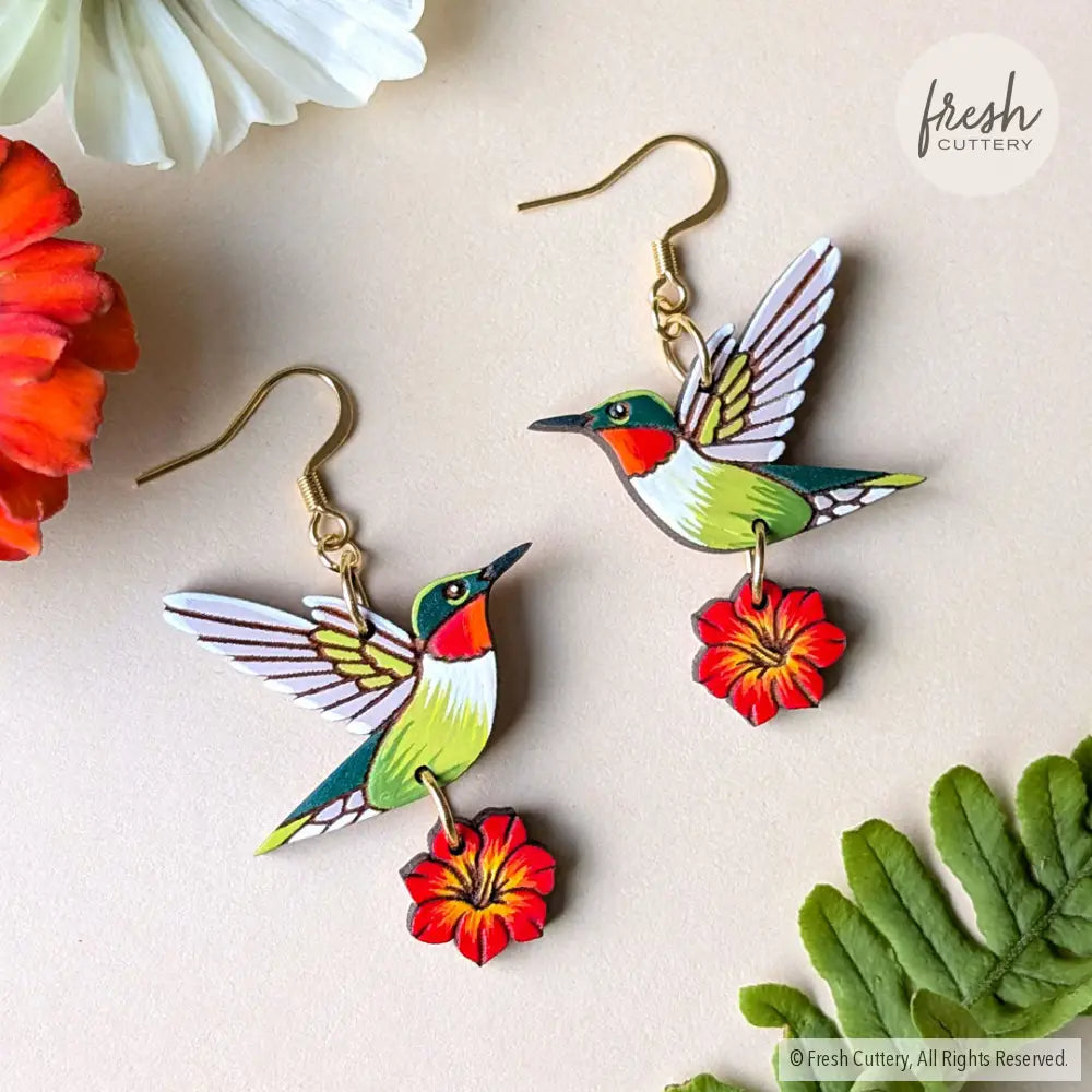 Hummingbird Flower Earrings Dangle and Drop Earrings