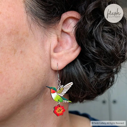 Hummingbird Flower Earrings Dangle and Drop Earrings