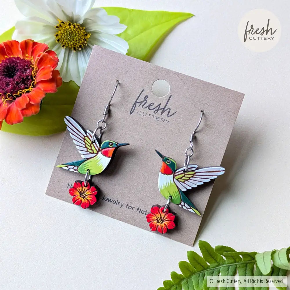 Hummingbird Flower Earrings Dangle and Drop Earrings