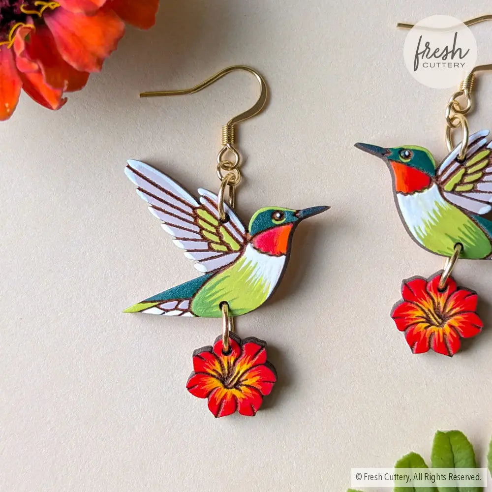 Hummingbird Flower Earrings Dangle and Drop Earrings