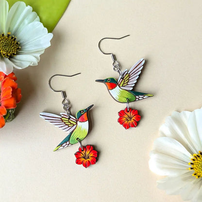 Hummingbird Flower Earrings Dangle and Drop Earrings