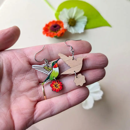 Hummingbird Flower Earrings Dangle and Drop Earrings